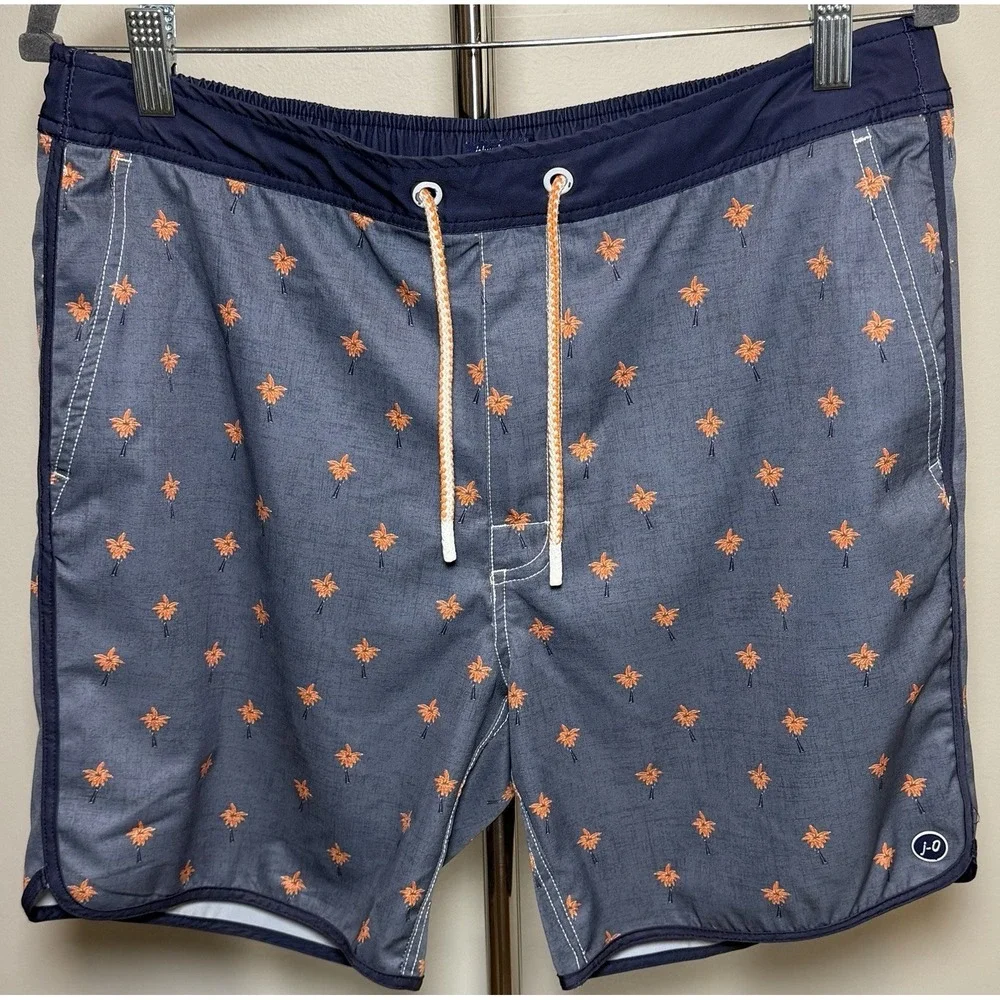 johnnie-O Men's M Blue Orange Floral Swim Trunks Drawstring Pockets Mesh Lined